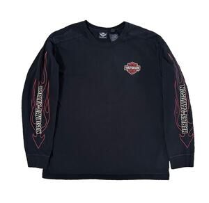 Harley Davidson VTG Embroidered Logo Long Sleeve Shirt Mens XL Flames Motorcycle